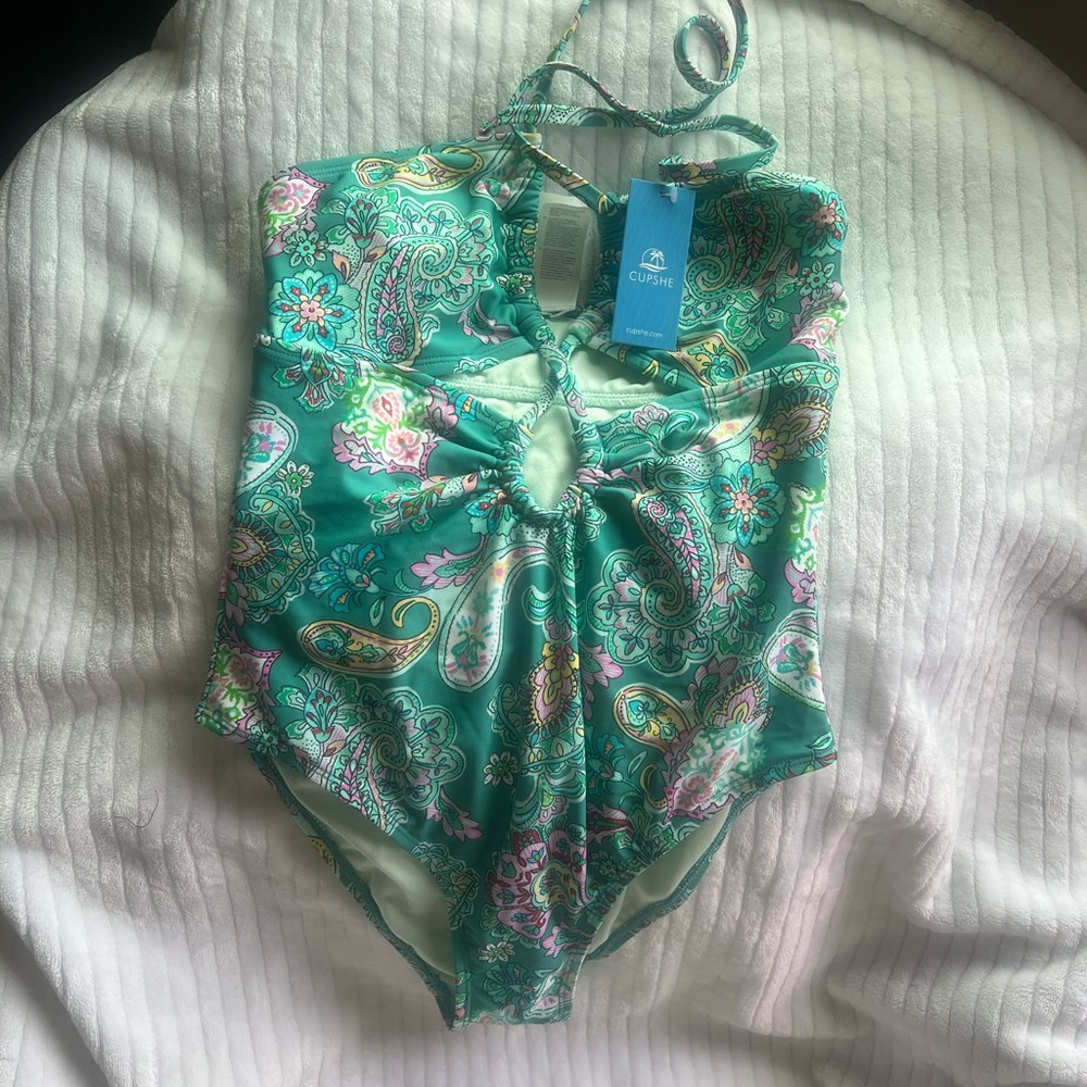 Cupshe Kids Floral Paisley One Piece - Teal and Pink